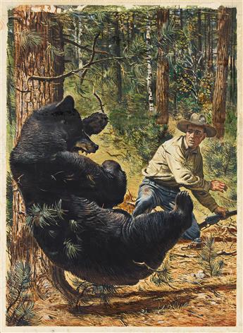 ARTIST UNKNOWN Black Bear with photographer/hunter.